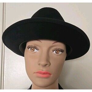 Schiaparelli STETSON Fedora 1950s Vintage Black Velour GRASSHOPPER Logo Sz 6 7/8